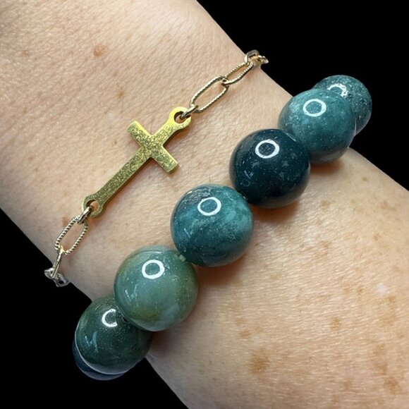 Moss Agate Green Natural Bracelet Jewlery Healing Crystal Stone bangle NEW - Picture 5 of 12